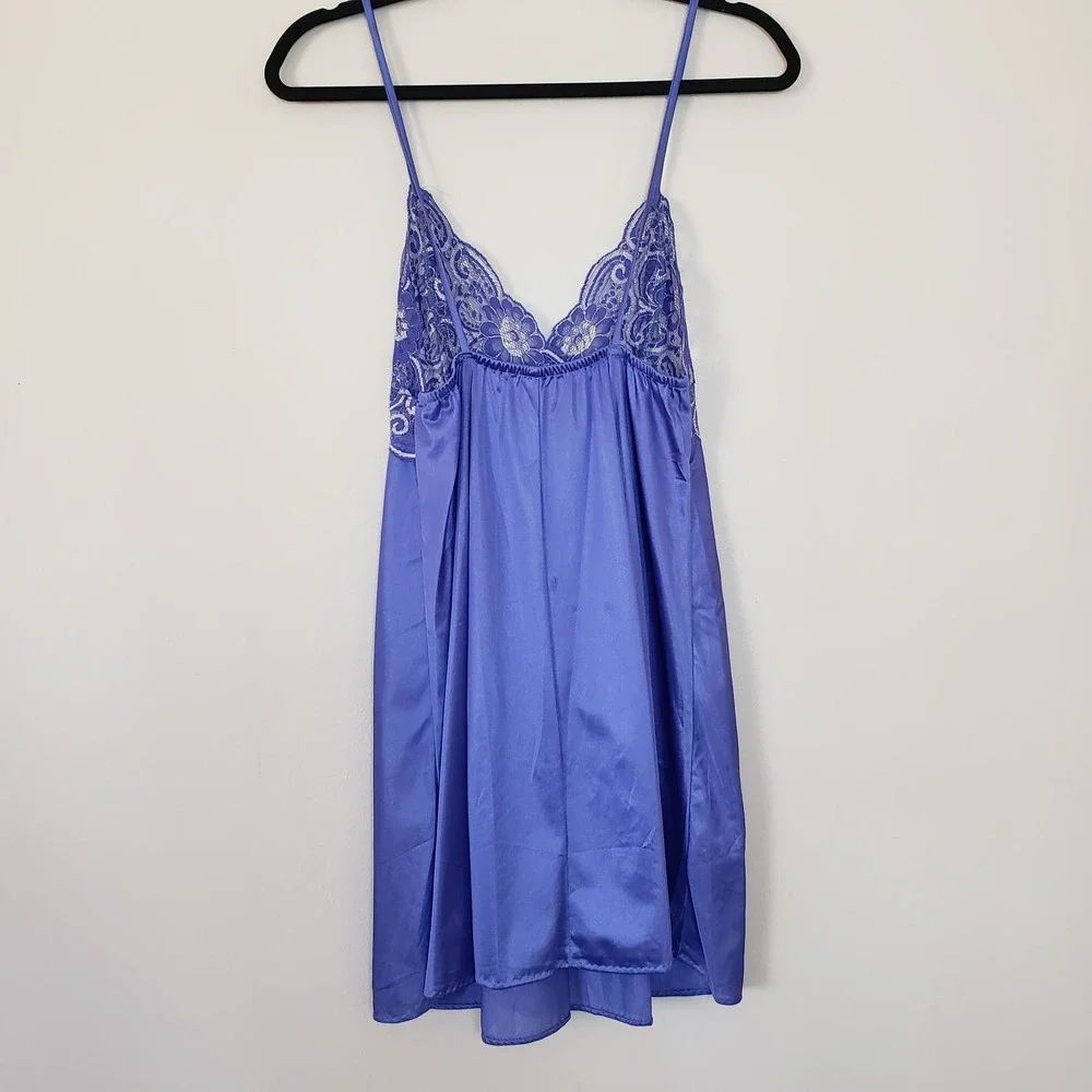 Vintage Petra Chemise Lingerie Periwinkle Lace Silky Various Sizes Available